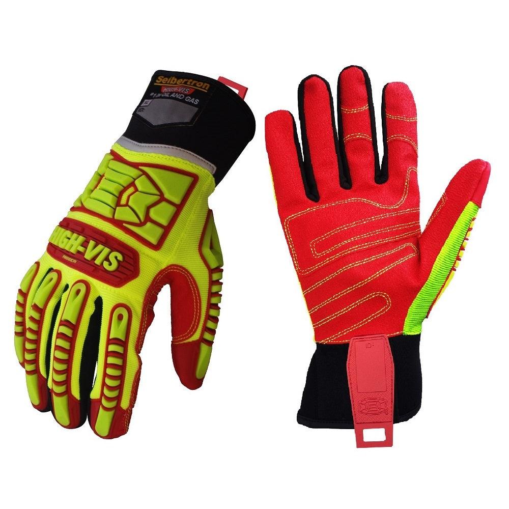 Seibertron HIGH-VIS HRIG Anti Impact Work Gloves Hi-Vis Oil and Gas Water Resistant Safety Heavy Duty Utility Mechanic Rigger Glove with TPR Protection Yellow Red CE EN388 4132