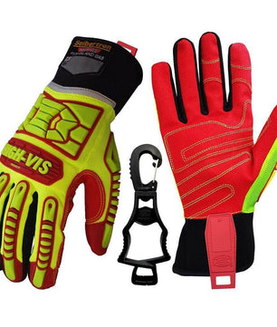 Seibertron HIGH - VIS HRIG Anti Impact Work Gloves Hi - Vis Oil and Gas Water Resistant Safety Heavy Duty Utility Mechanic Rigger Glove with TPR Protection Yellow Red CE EN388 4132 - Seibertron