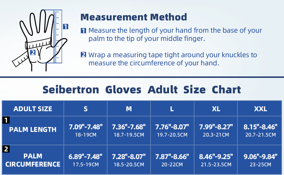 Drive Performance Gloves Adult and Youth Size Chart adult reference with measurement method