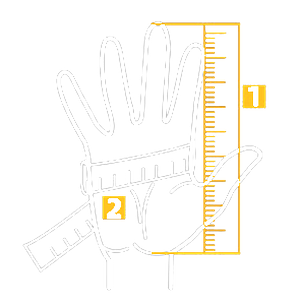 Hand measurement diagram showing length and palm circumference