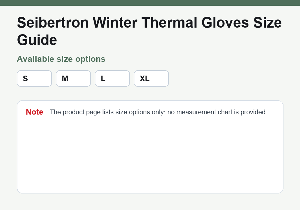 Seibertron winter thermal gloves size options guide