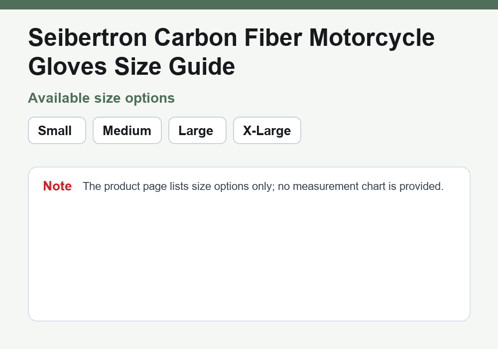 Seibertron carbon fiber motorcycle gloves size options guide