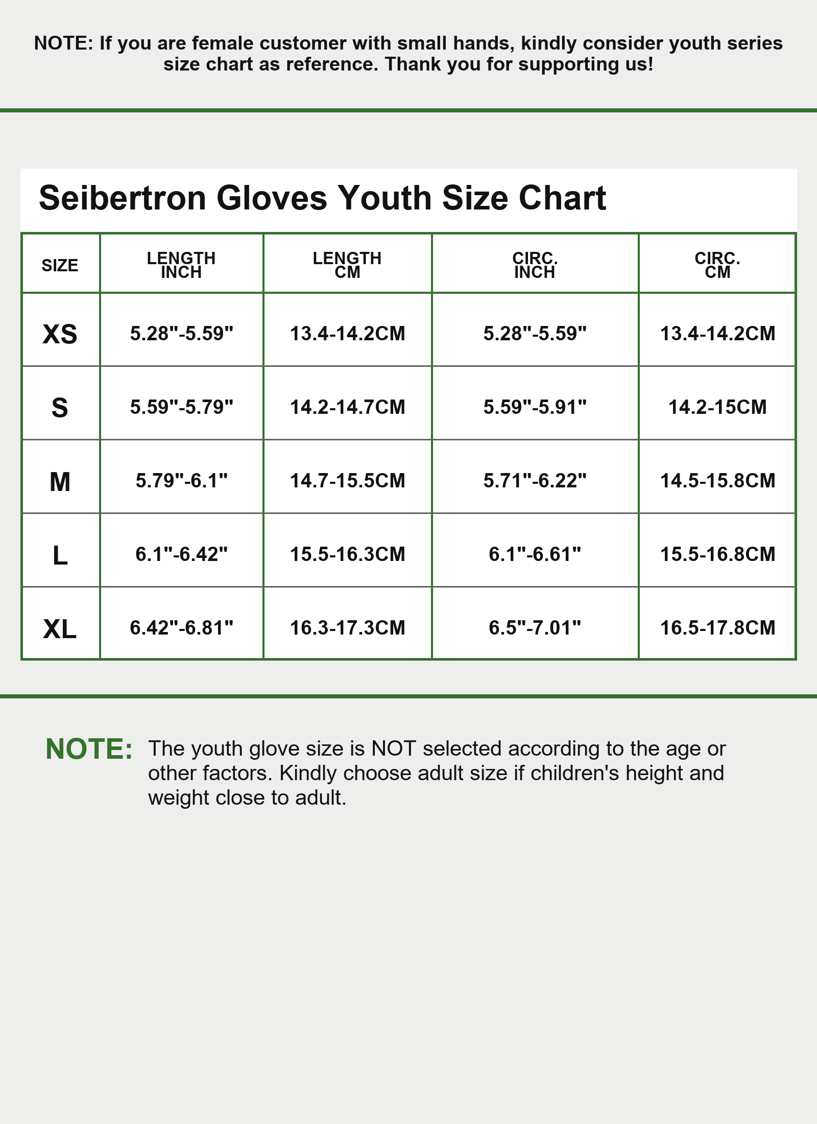 Seibertron PRO 3.0 youth football receiver gloves size chart