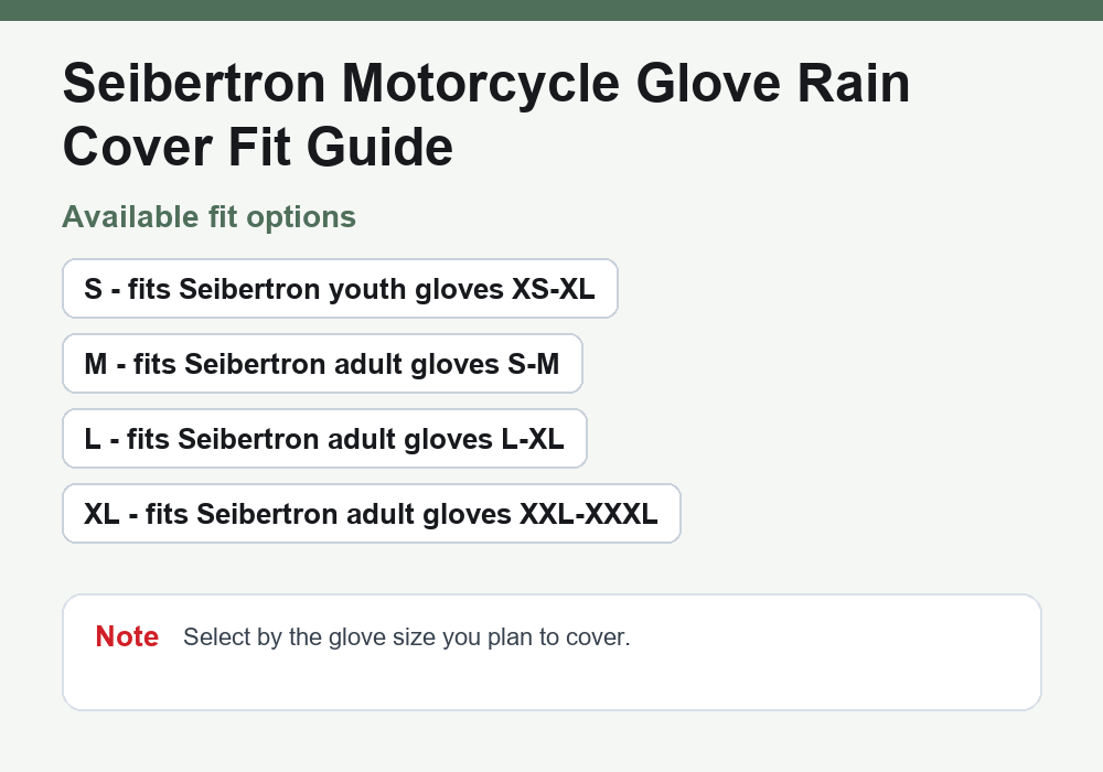 Seibertron motorcycle glove rain cover fit options guide