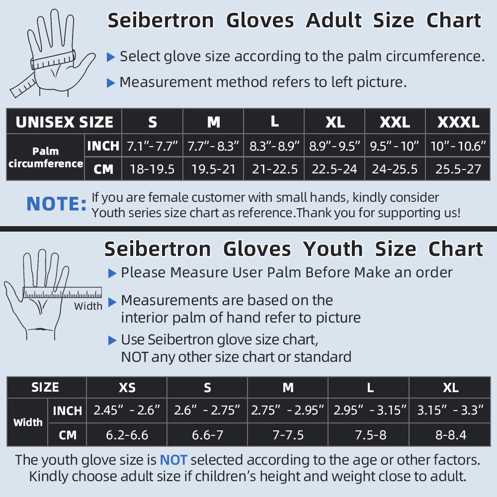 Seibertron summer half finger motorcycle gloves size chart