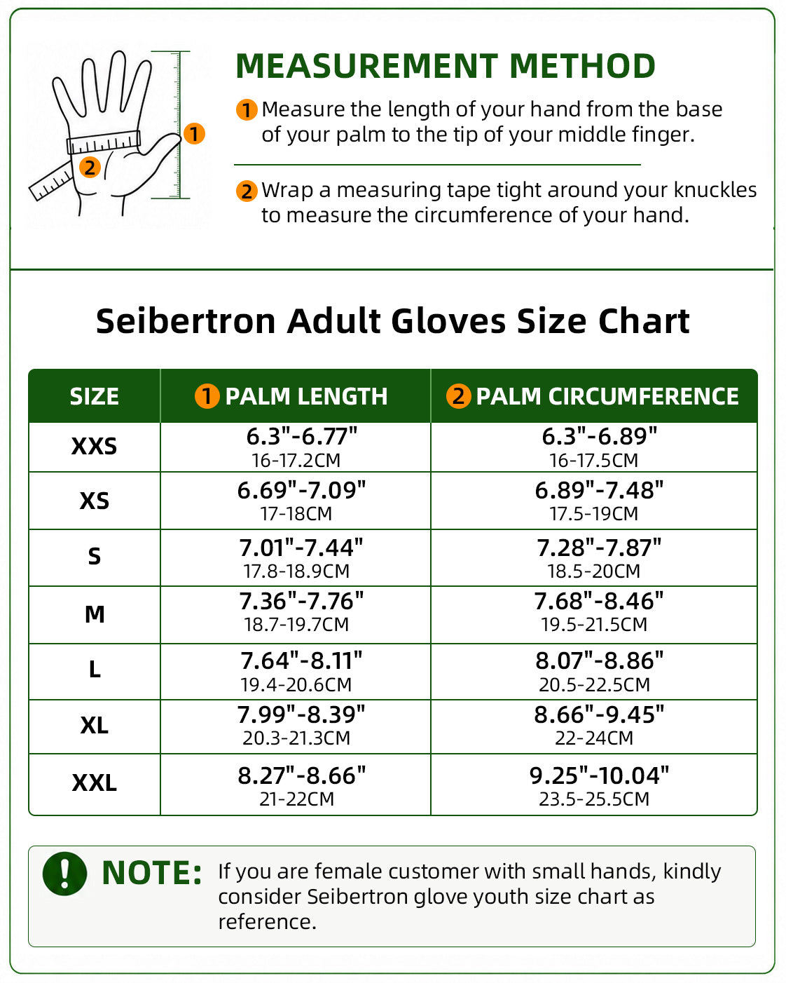 Seibertron full finger tactical gloves size chart