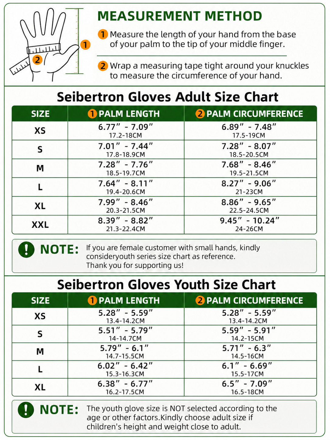 Seibertron S.P.S.G 5 adult and youth full finger sun protection frisbee gloves size chart